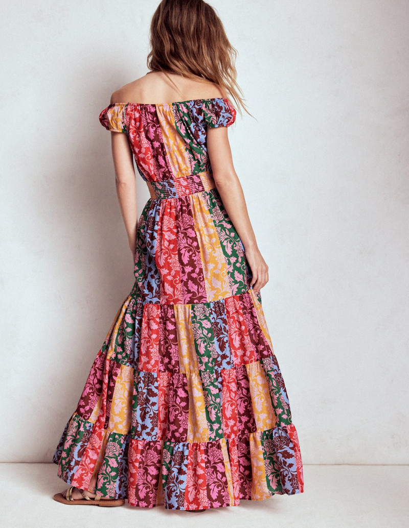 Scoop Cotton Tiered Dress-Multi, Ornate Vine 4