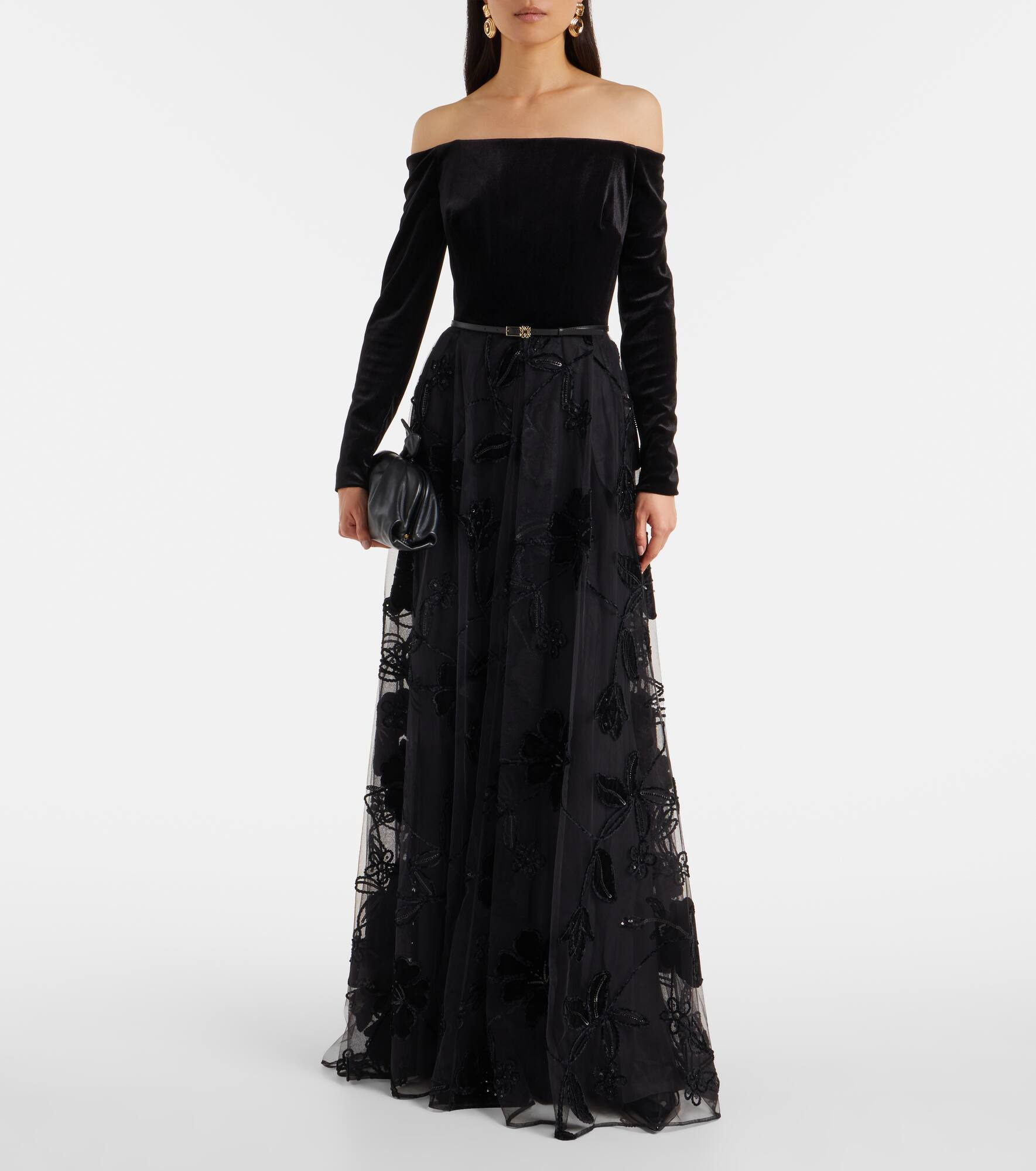 Embroidered tulle and velvet gown - 2