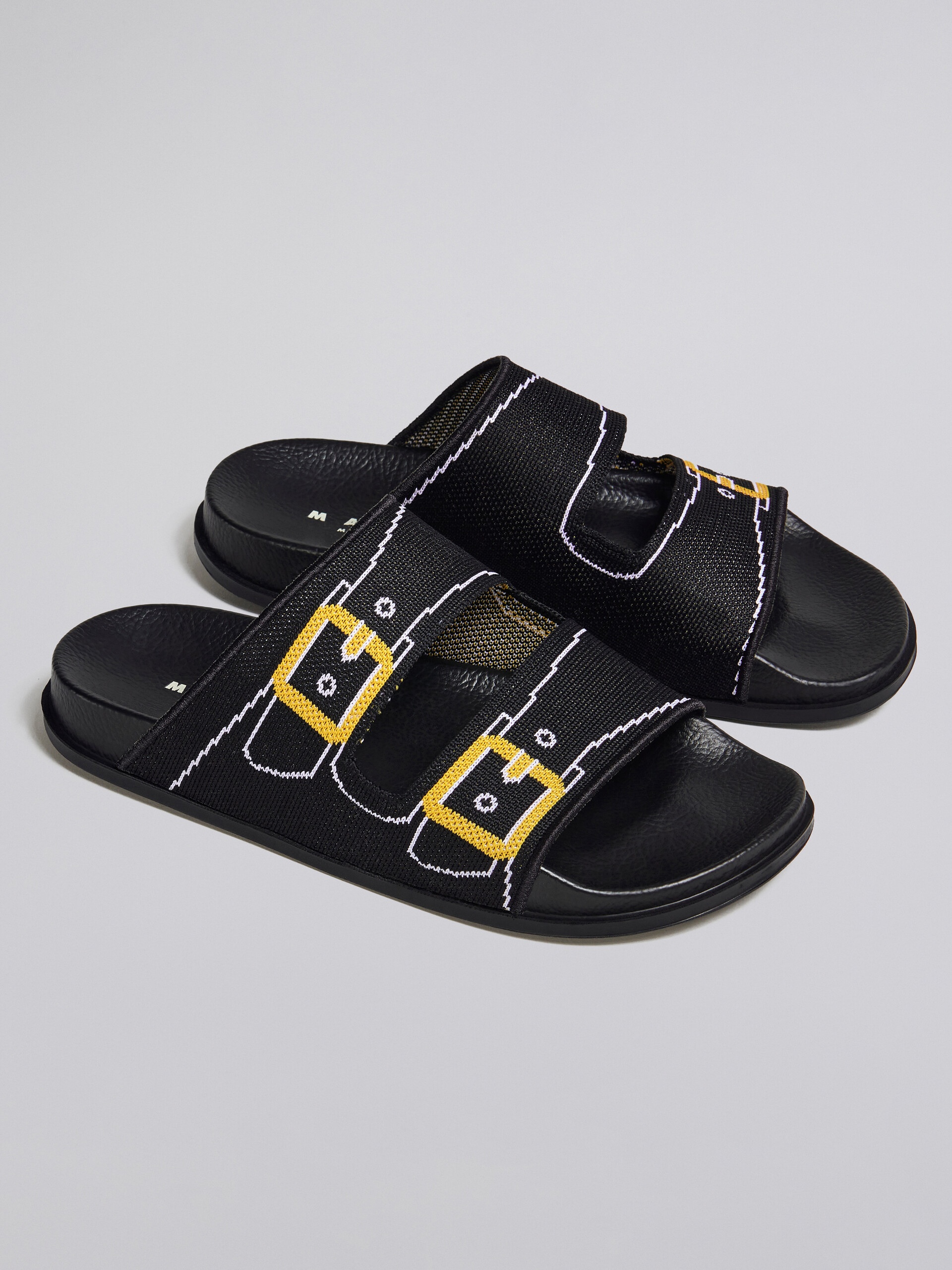 BLACK TROMPE L'ŒIL JACQUARD TWO-STRAP SLIDE - 5