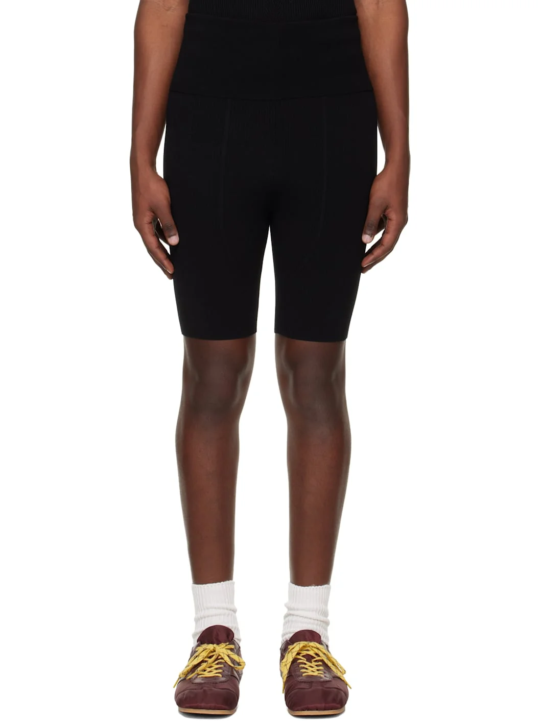 Black Rib Knit Biker Shorts - 1