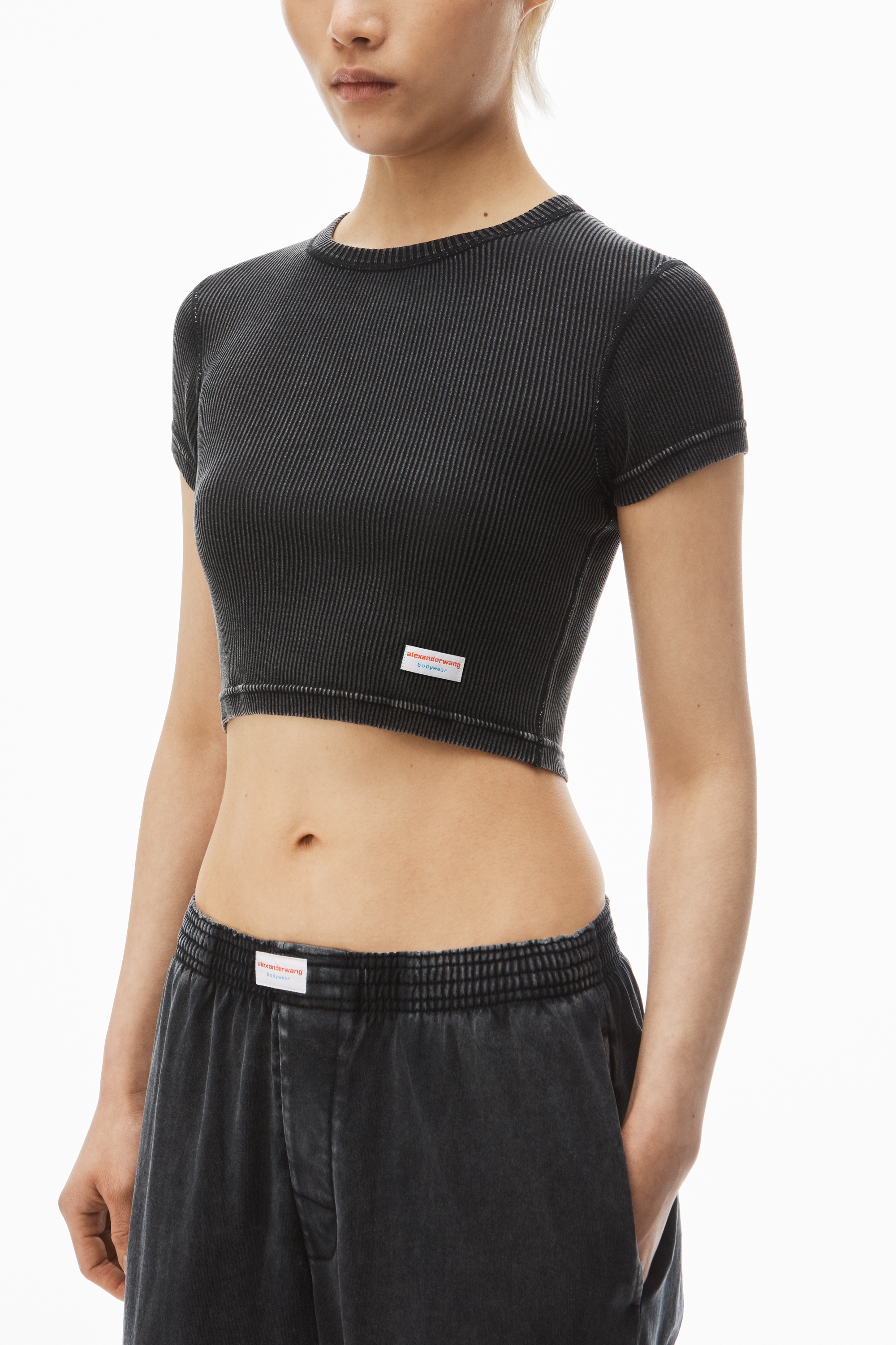 cropped short-sleeve baby tee in ribbed cotton - 3