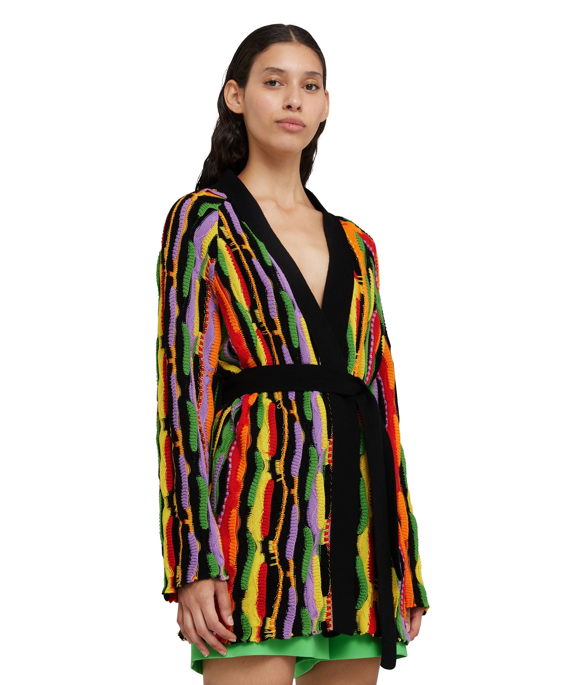 Cotton knit cardigan with multicolor ruffles - 4
