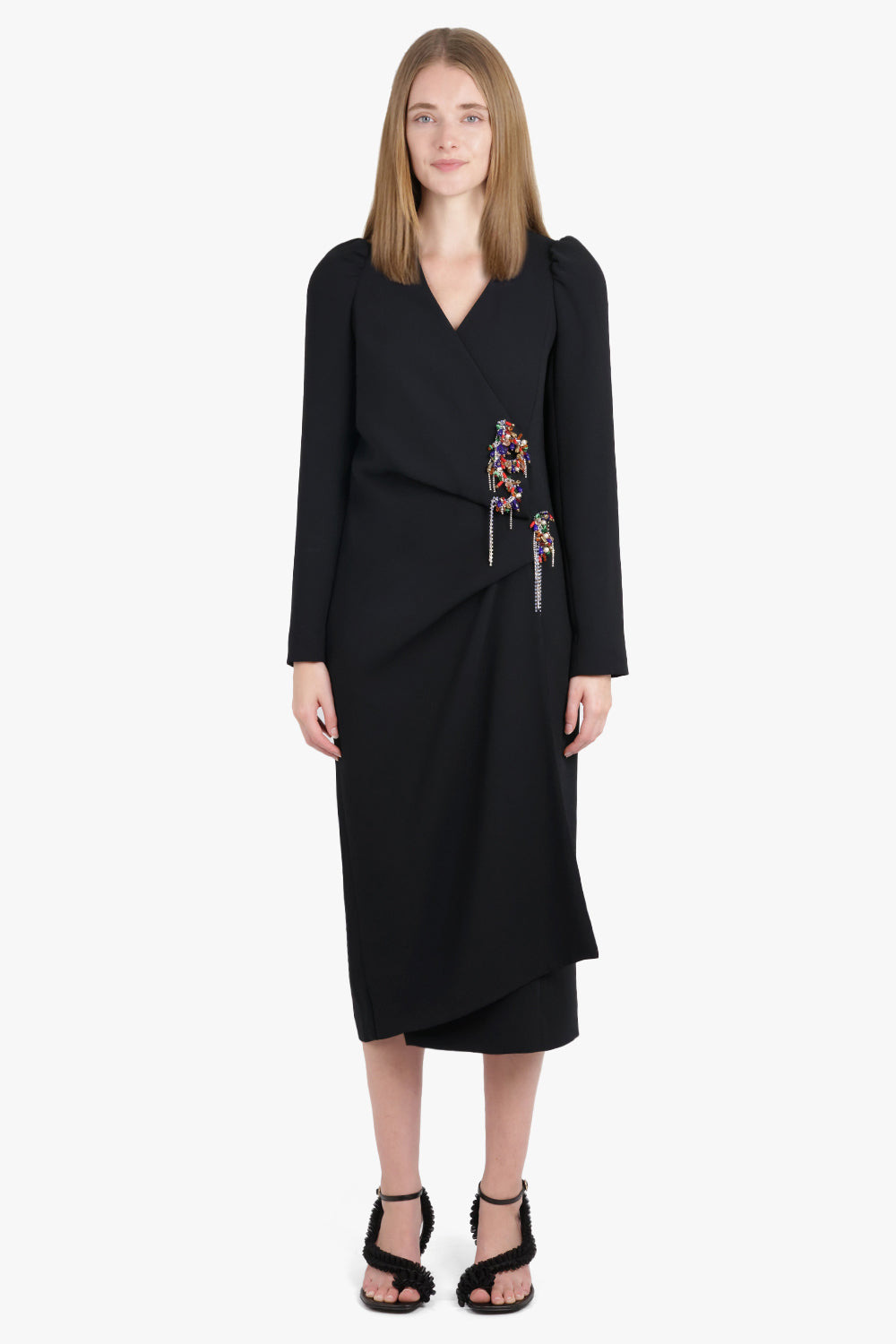 DAPAN EMBELLISHED CROSSOVER L/S MIDI DRESS | BLACK - 3