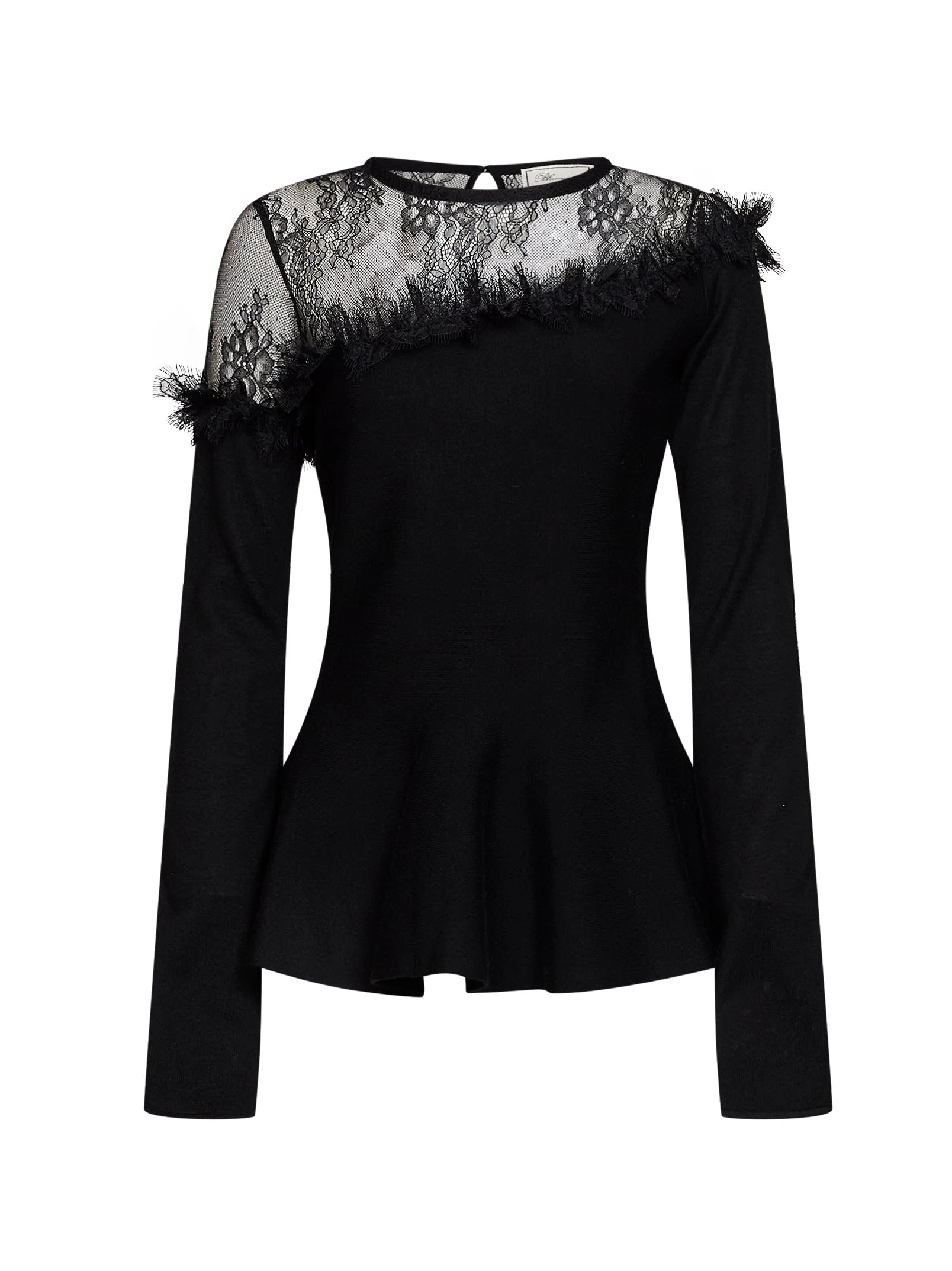 Black wool knit top with tulle yoke - 1