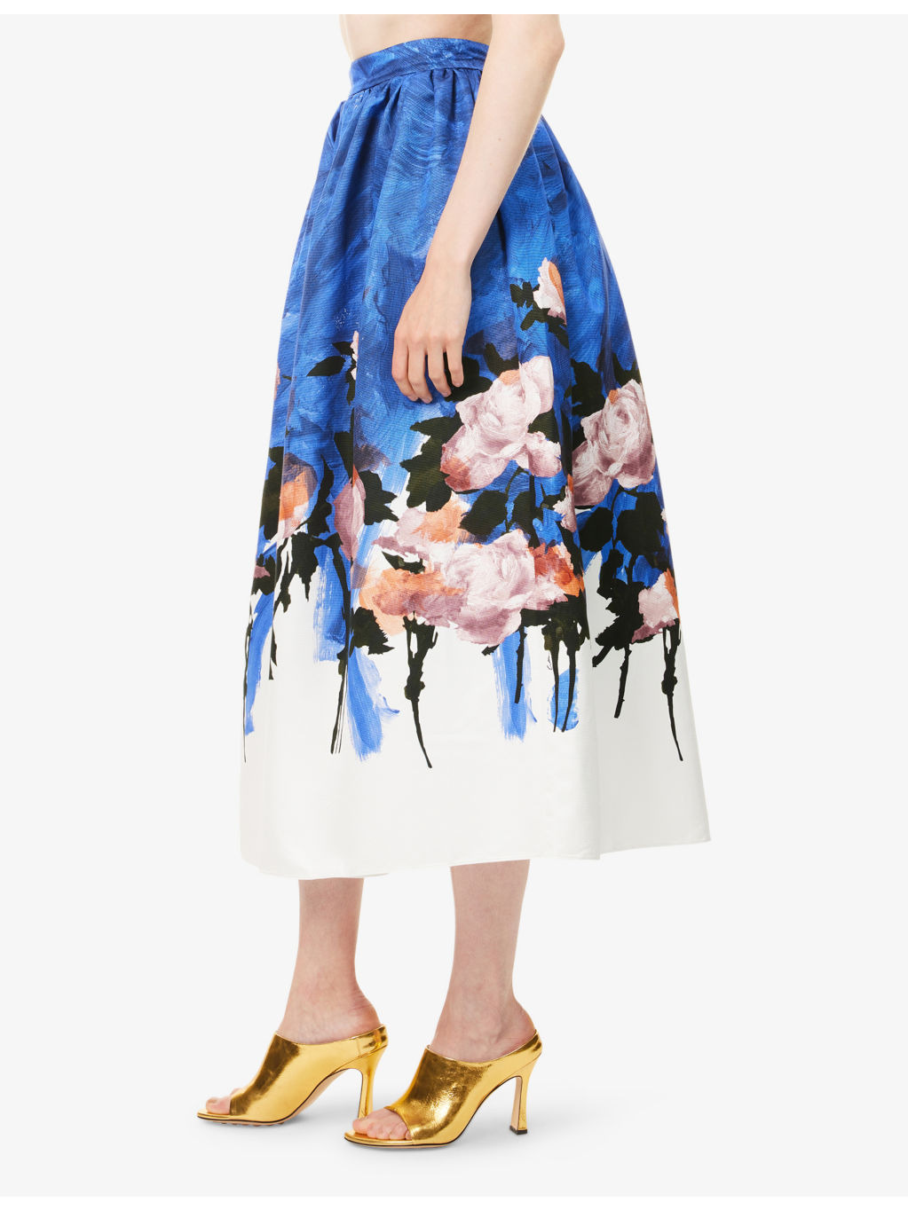 Floral Pleated Cotton-Blend Midi Skirt - 3
