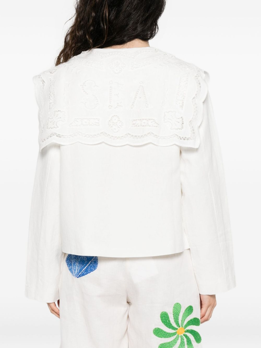 lace-trimmed linen-cotton jacket - 4