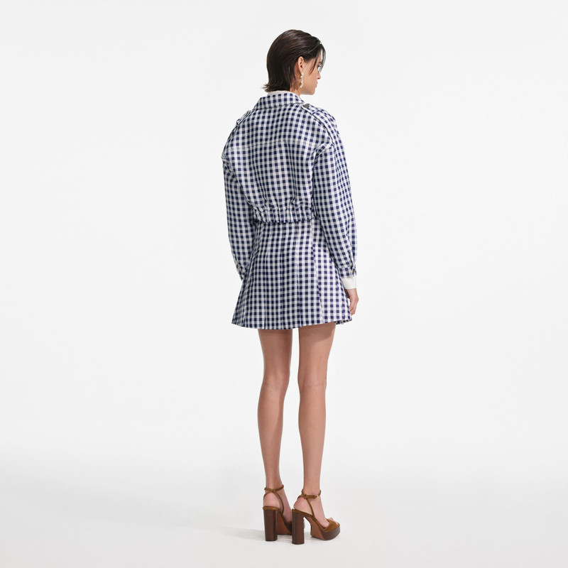 self-portrait Navy Gingham Taffeta Jacket outlook