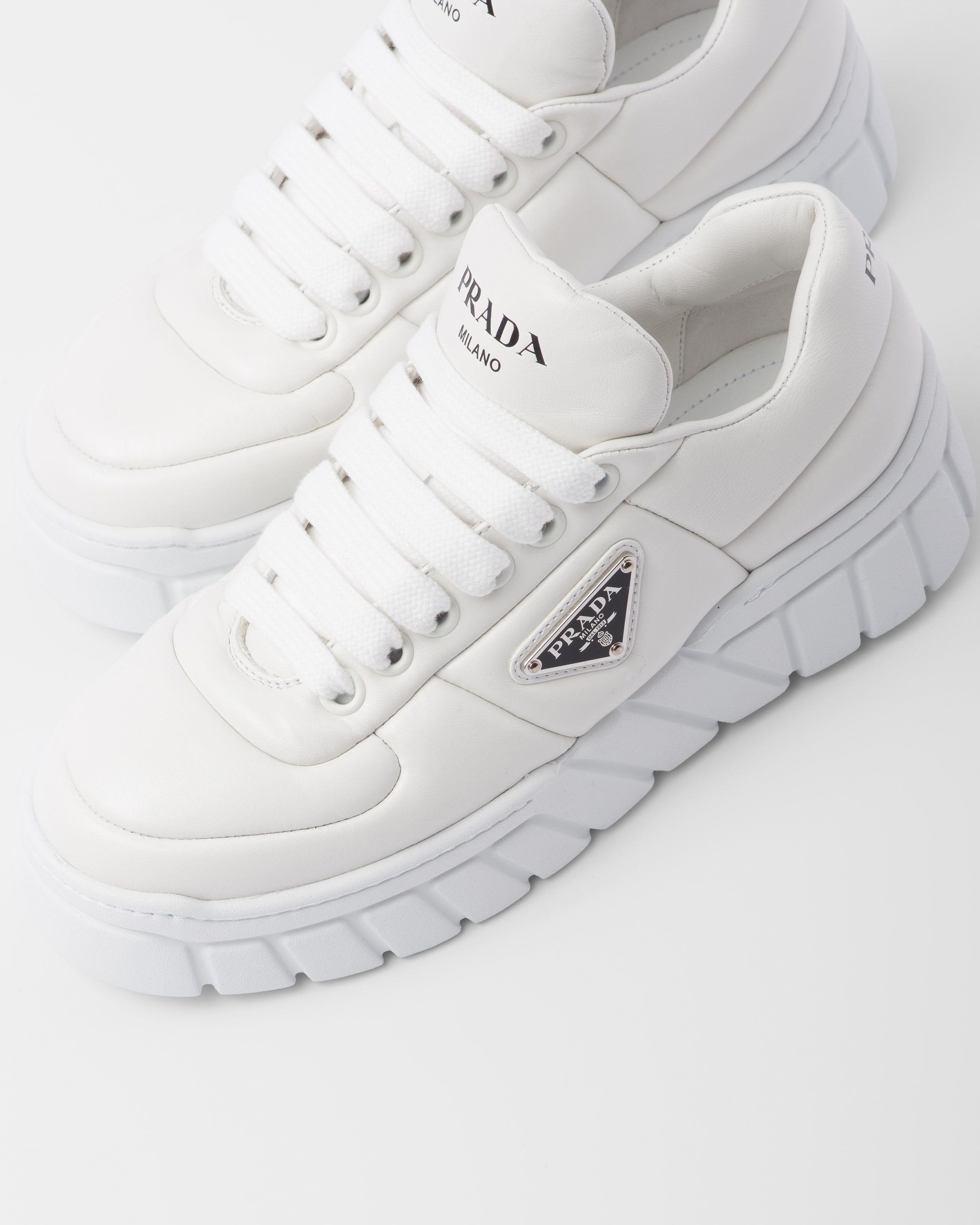 Prada logo-jacquard leather sneakers - Black