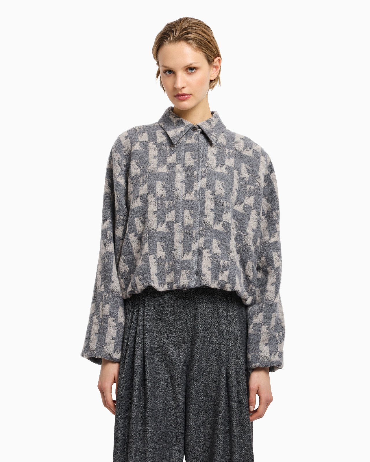 JACQUARD WOOL-BLEND BLOUSON WITH AN IRREGULAR GEOMETRIC MOTIF - 4