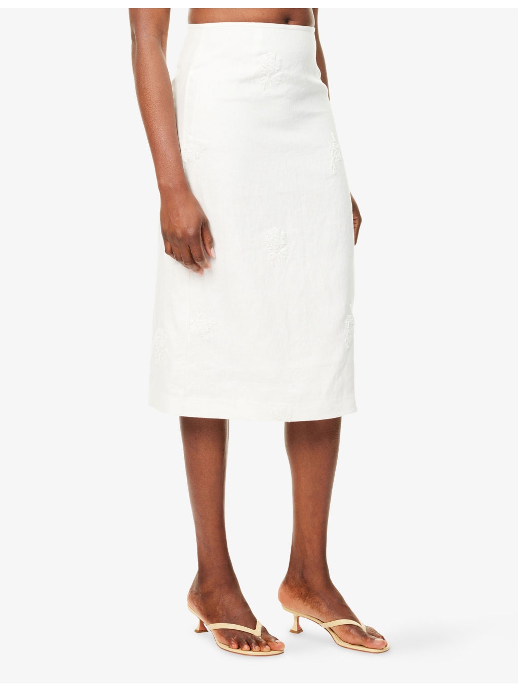 Alessandra Embroidered Linen Midi Skirt - 3