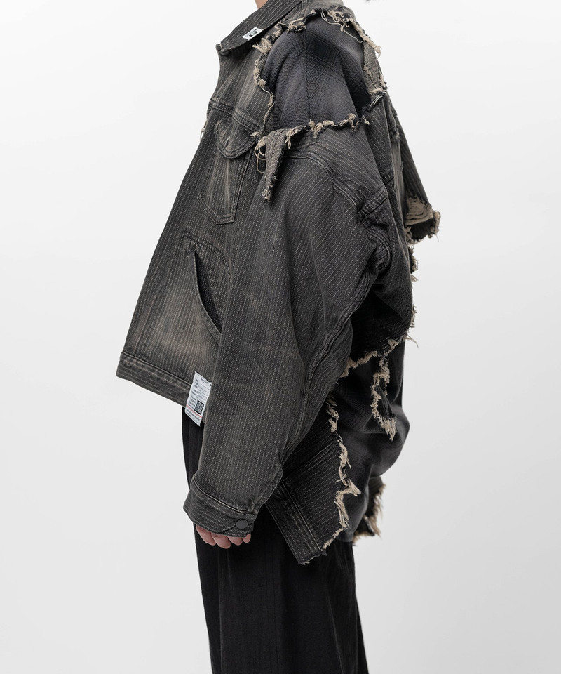 Check Shirt Layered Denim Jacket 6