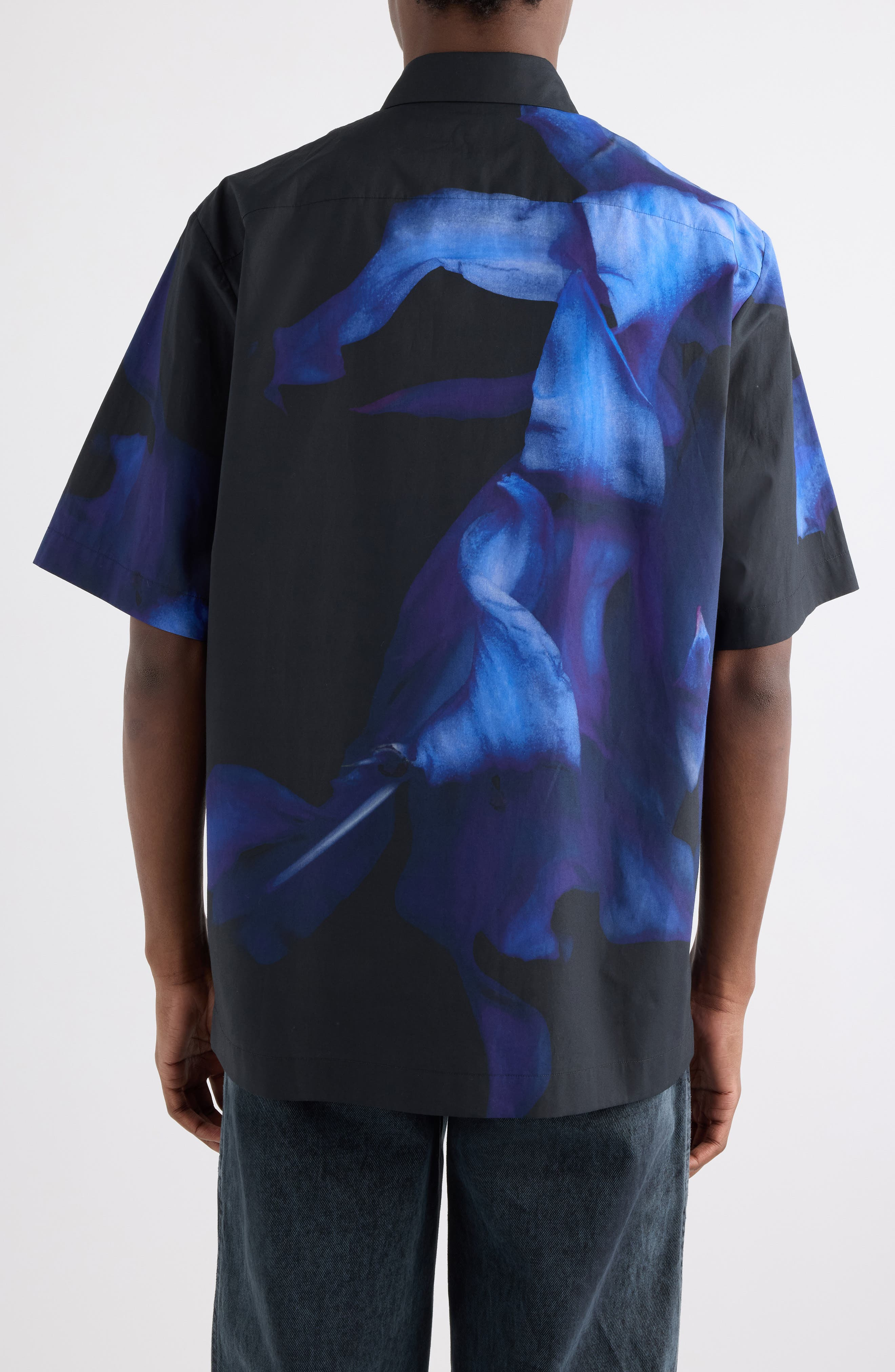 Dries Van Noten Clasen Floral Cotton Poplin Sleeve Silk Button-Up Shirt in Black at Nordstrom - 3