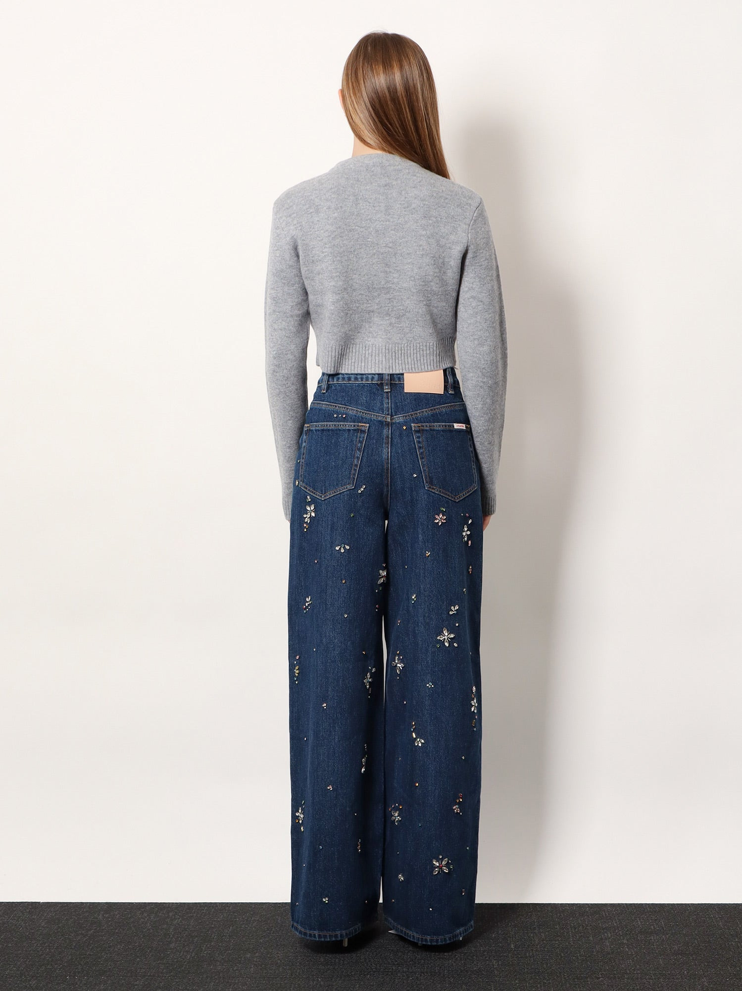 Self Portrait Wide Leg Jeans With Rhinsestones - 3