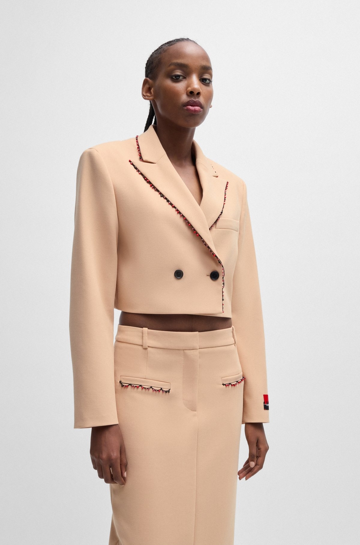 HUGO X LES BENJAMINS REGULAR-FIT CROPPED JACKET WITH BEADED TRIM - 2