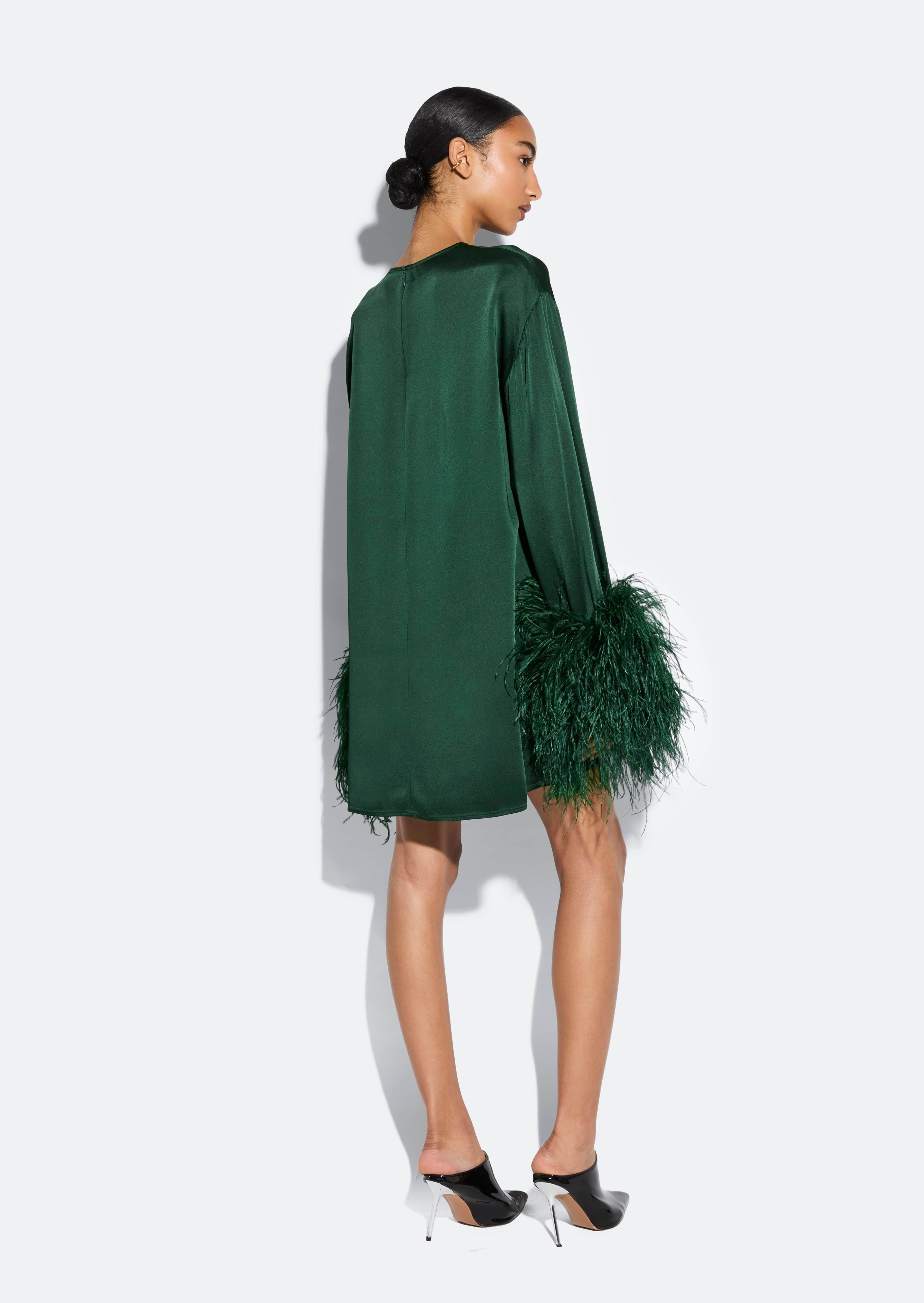 Satin Dress With Feathers - 3