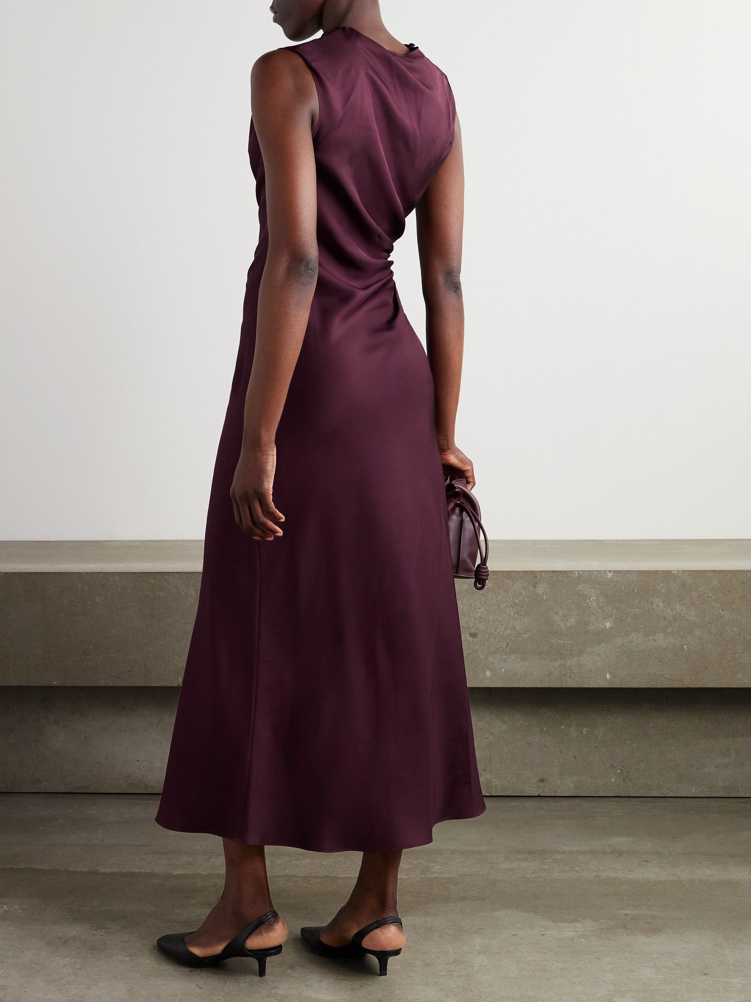 Roan draped silk-twill maxi dress Plum - 3