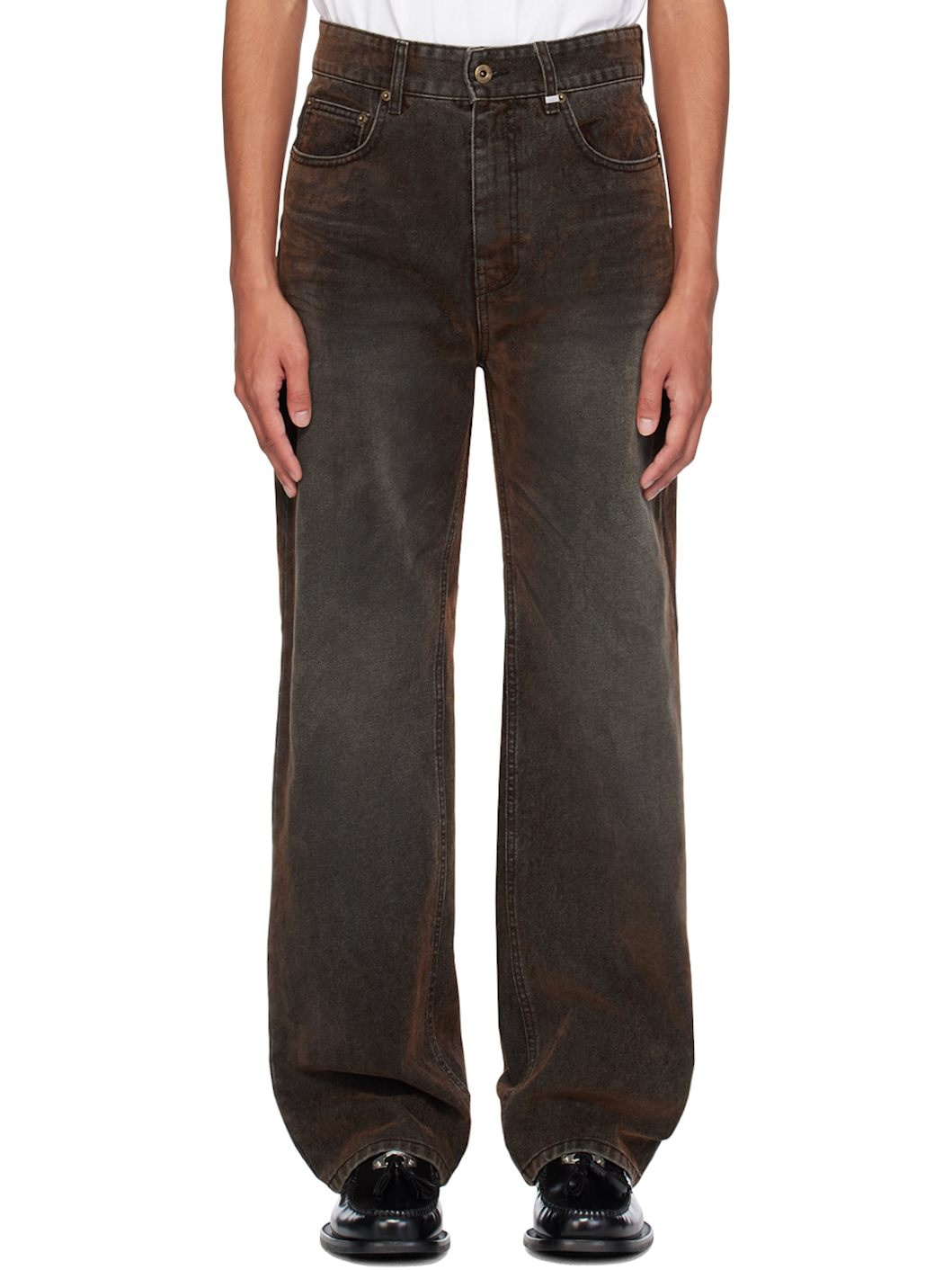 Brown Flocked Jeans - 1