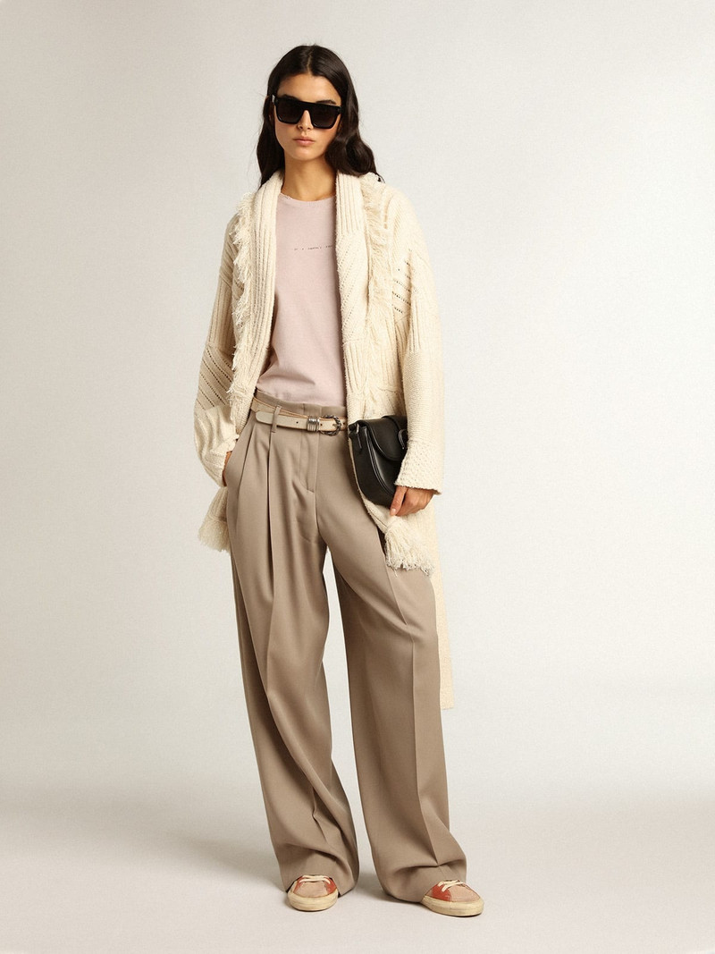 Golden Goose Belted cardigan in papyrus-colored cotton outlook