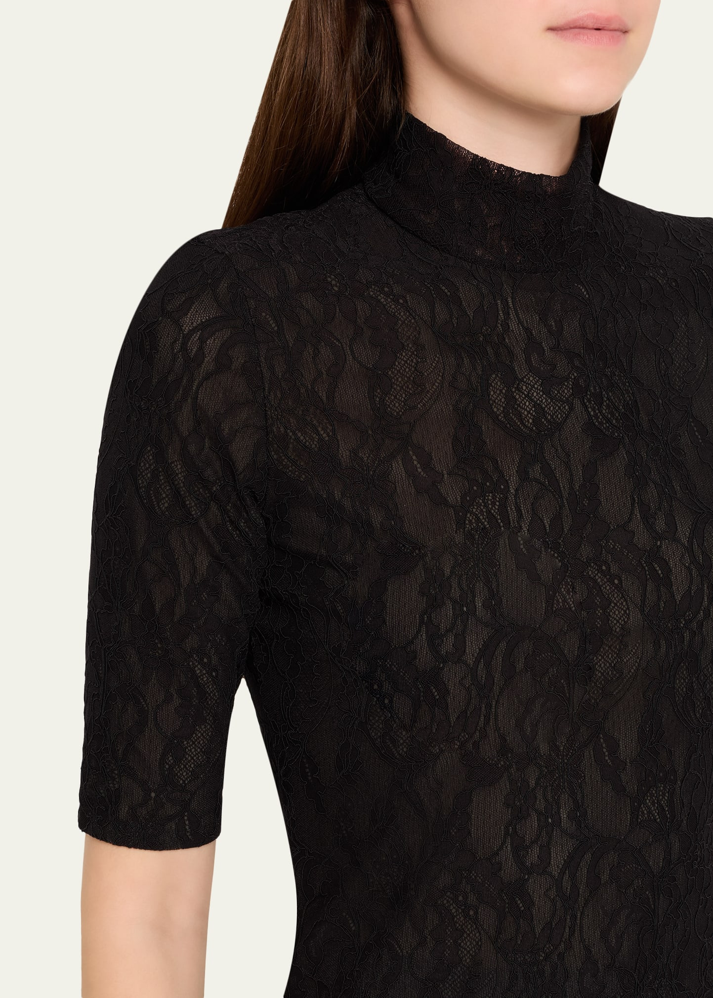 Mock-Neck Stretch Lace Short-Sleeve Top - 5