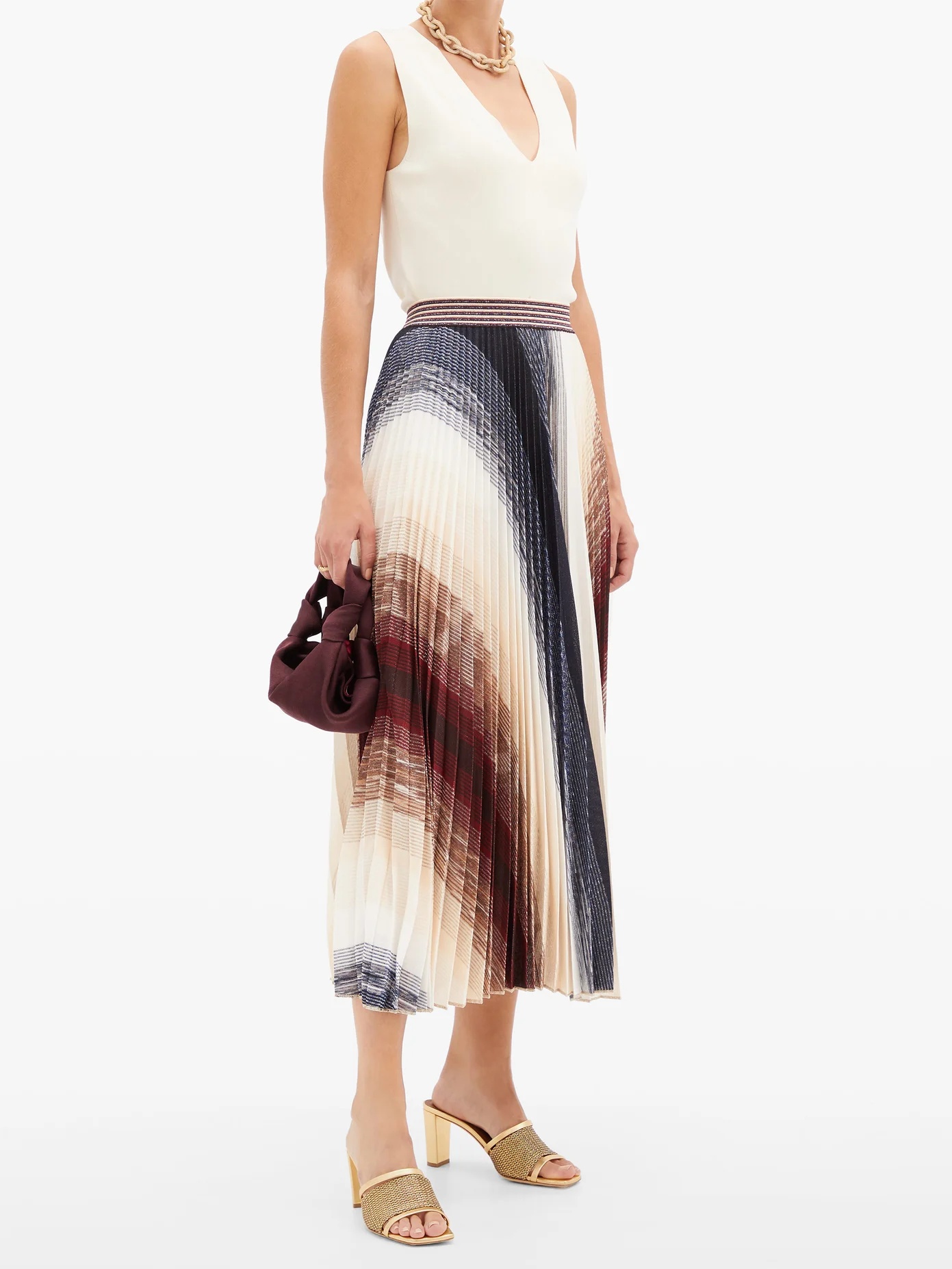 Pleated abstract-jacquard knit midi skirt - 2