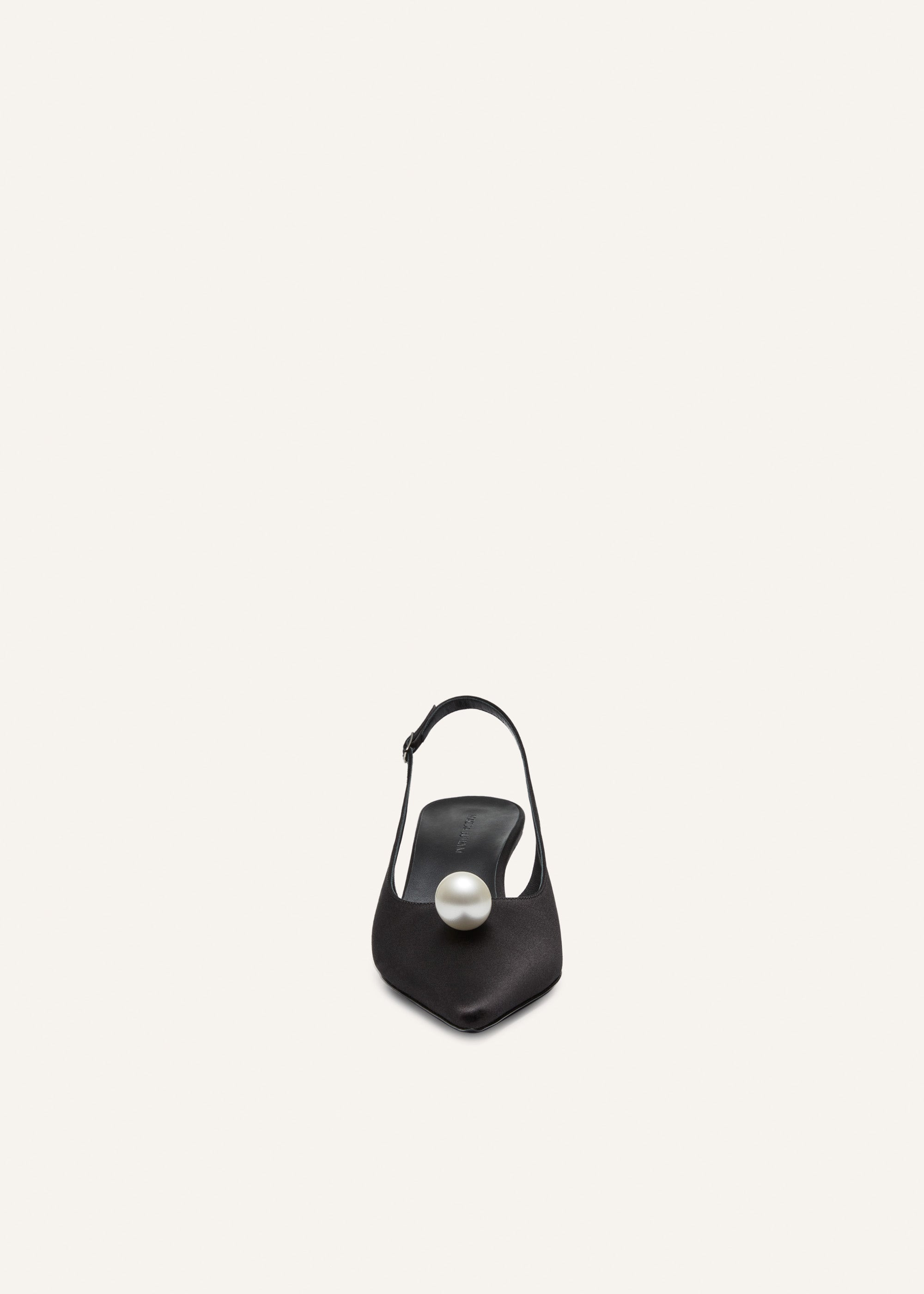 Slingback pearl kitten heels in black satin - 3