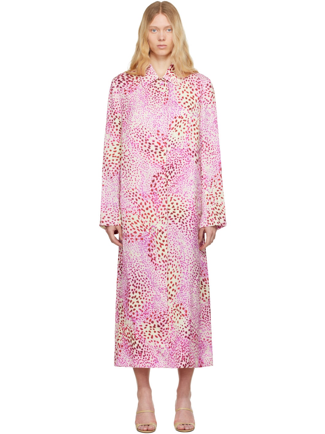 Pink Printed Jacquard Mac Coat - 1