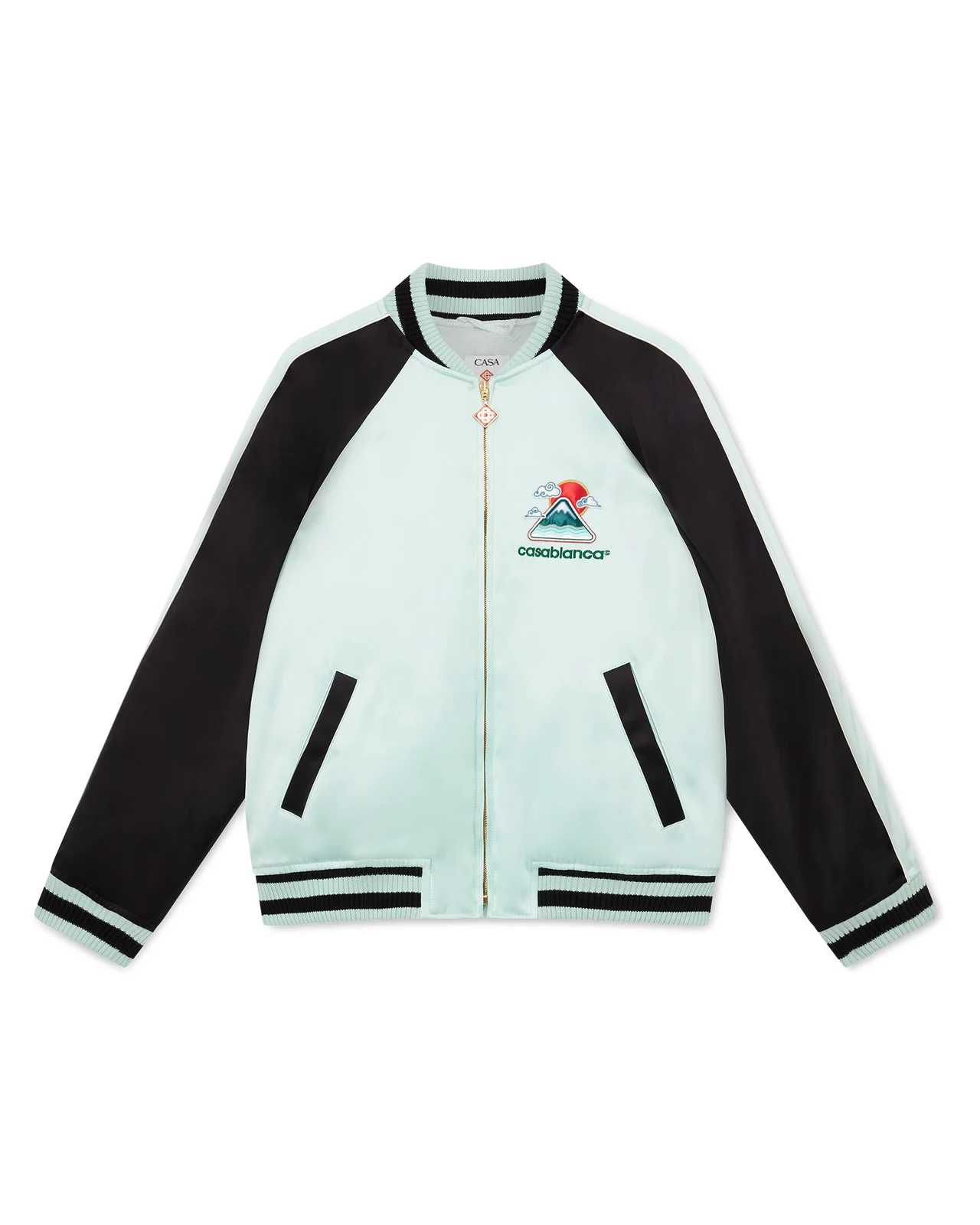 Embroidered Satin Bomber Jacket - 1