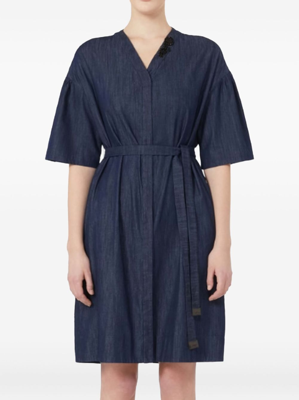 embellished belt denim mini day dress - 2