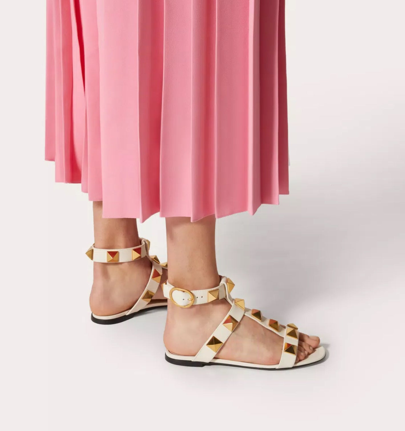 Valentino Roman Stud Flat Calfskin Sandals - 4