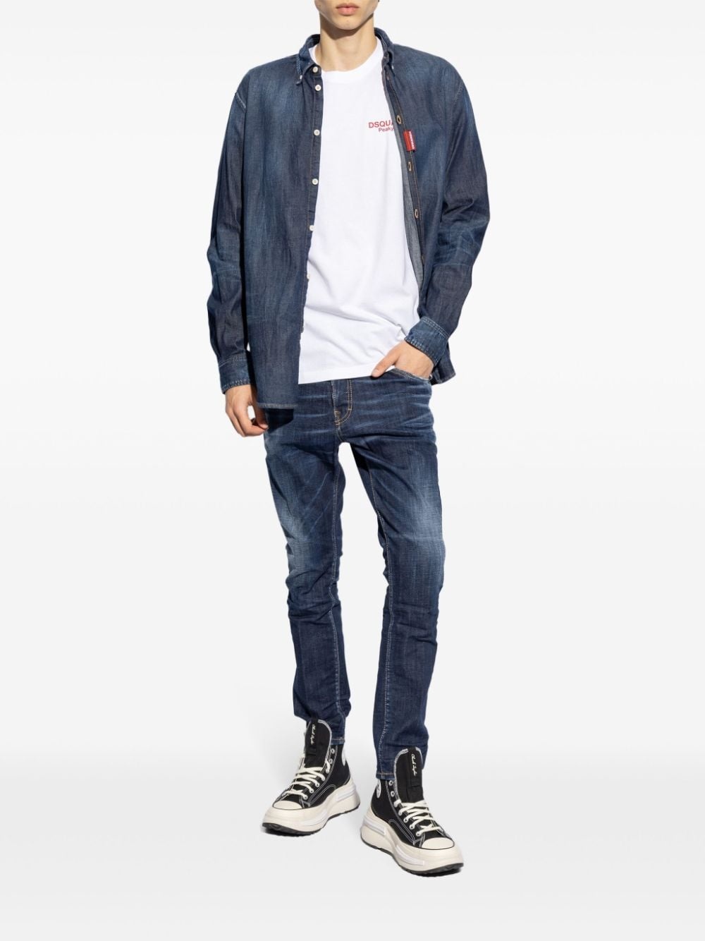 logo-patch cotton jeans - 2