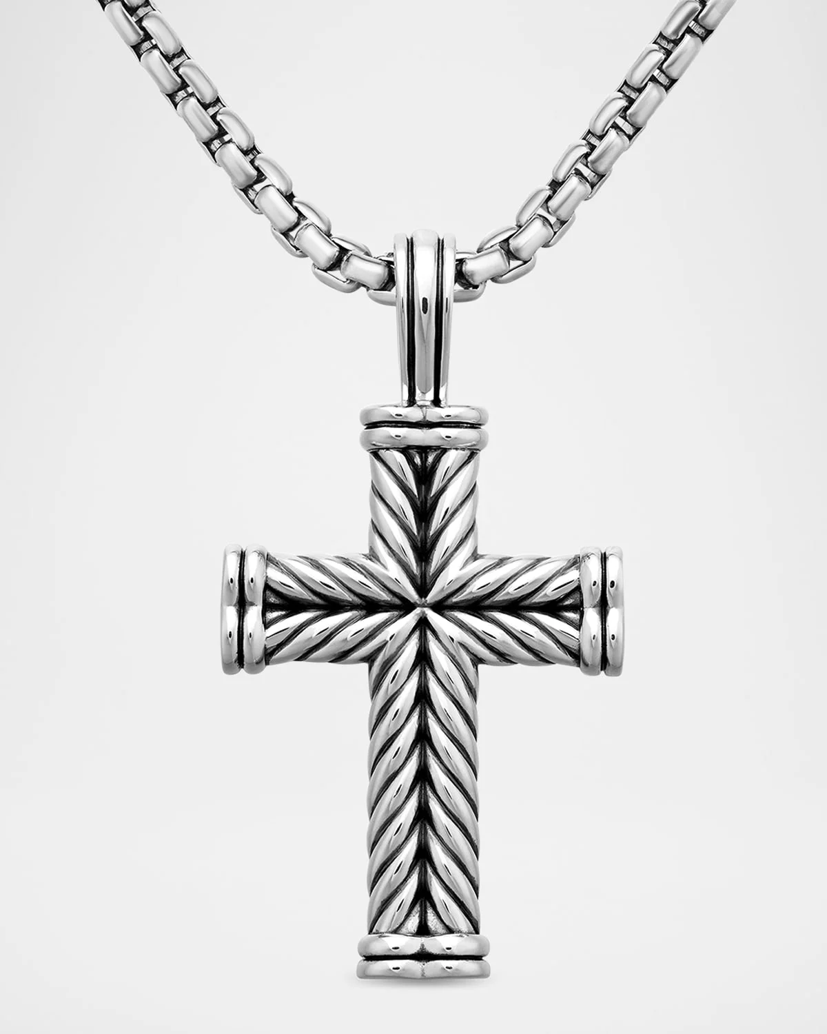 Men's Chevron Cross Pendant in Silver, 40mm - 1