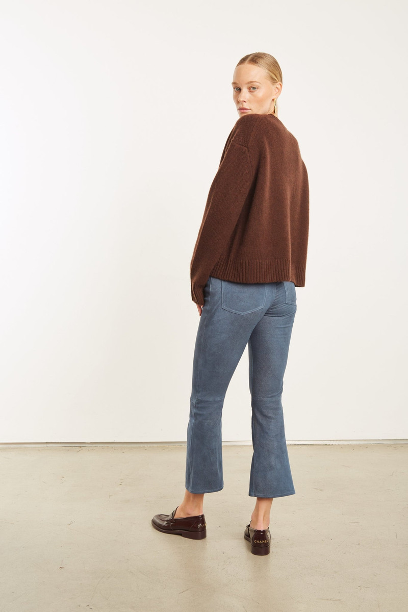 SPRWMN DENIM SUEDE 5 POCKET CROP FLARE PANTS outlook