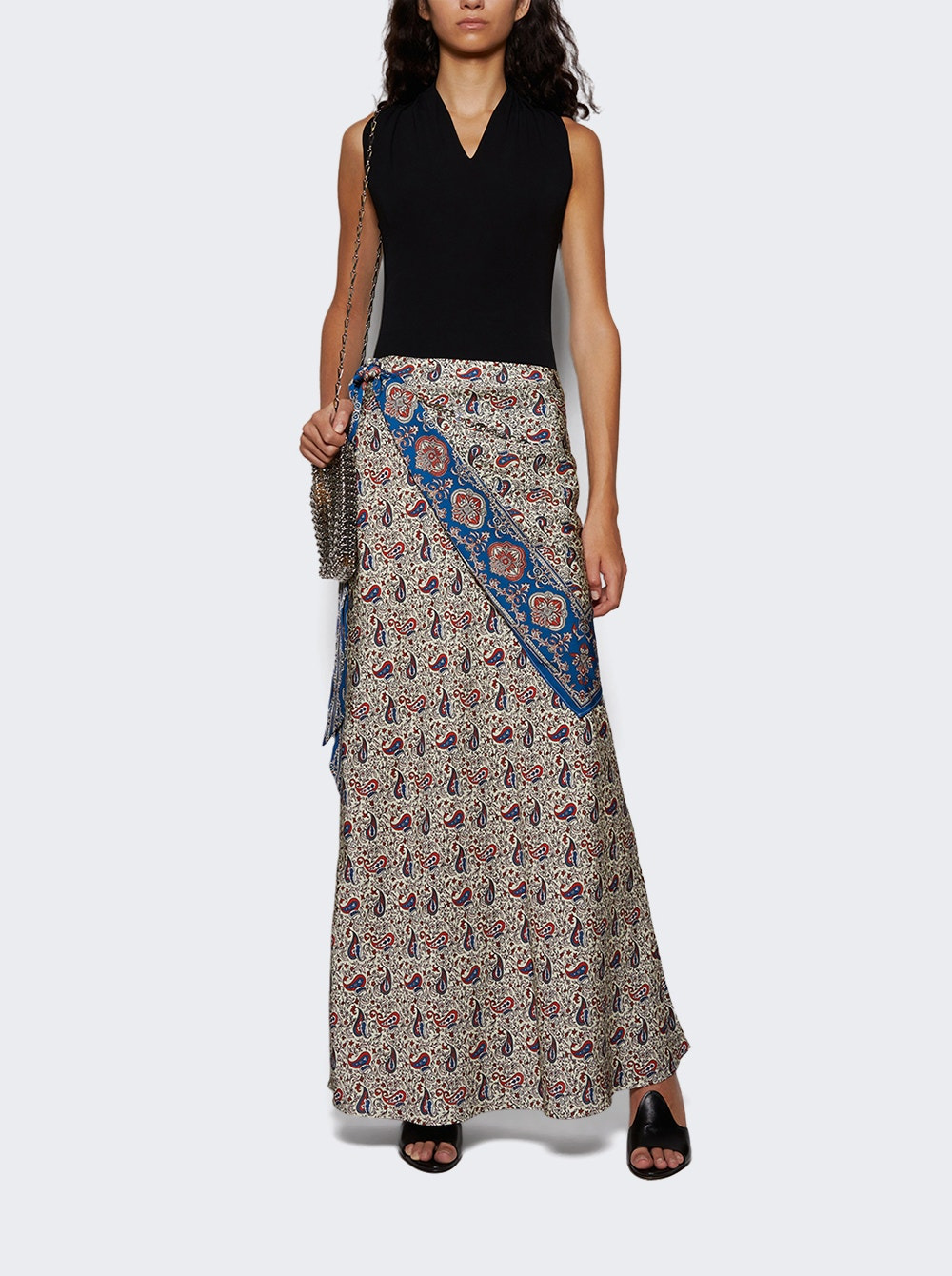 Long Satin Skirt Paisley Bandana Print - 5