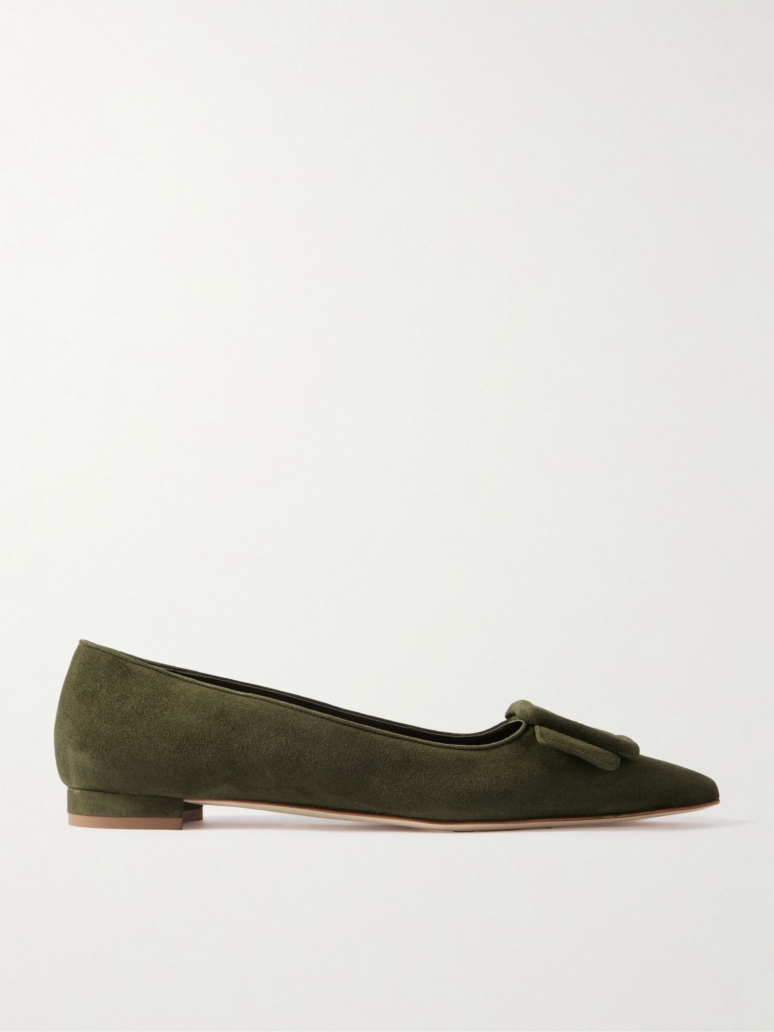 Maysale buckled suede point-toe flats Army green - 1