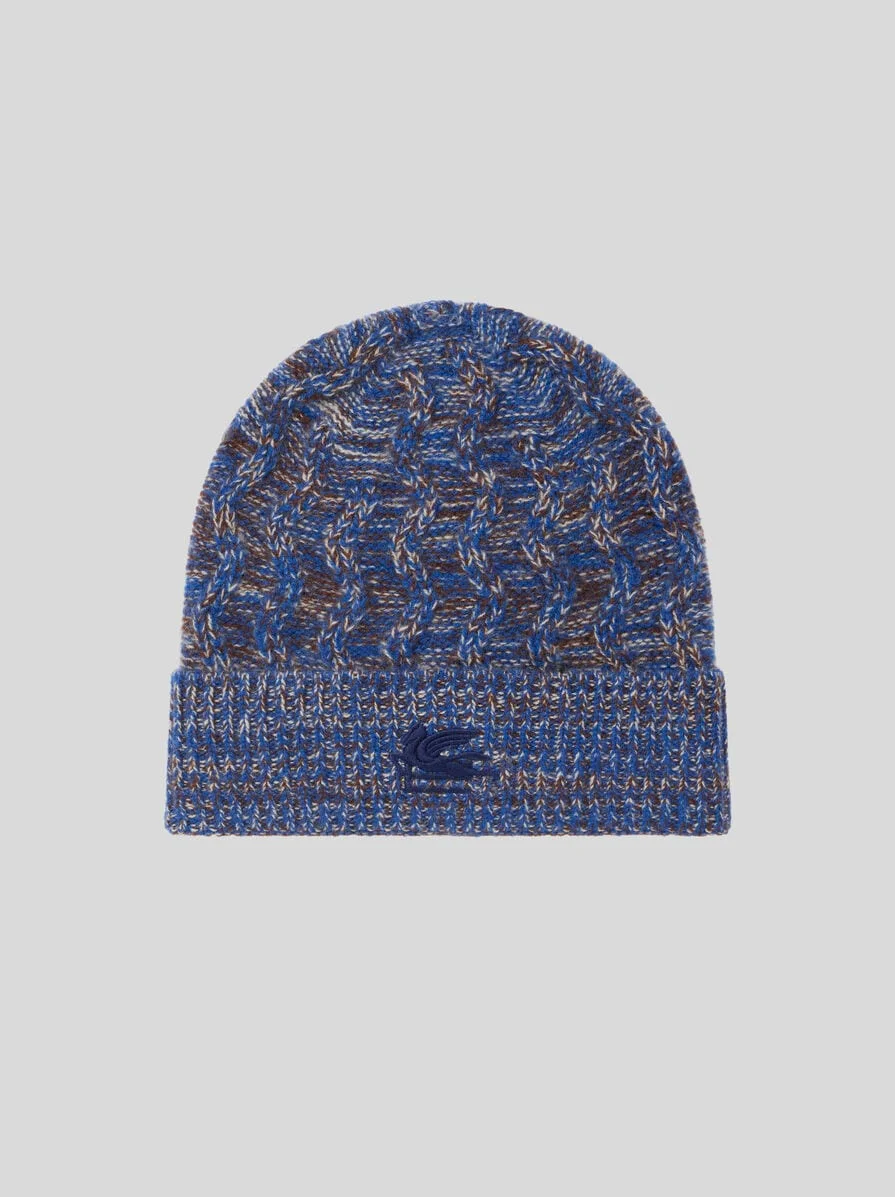 CASHMERE BEANIE WITH CABLE DETAIL AND PEGASO EMBROIDERY - 1