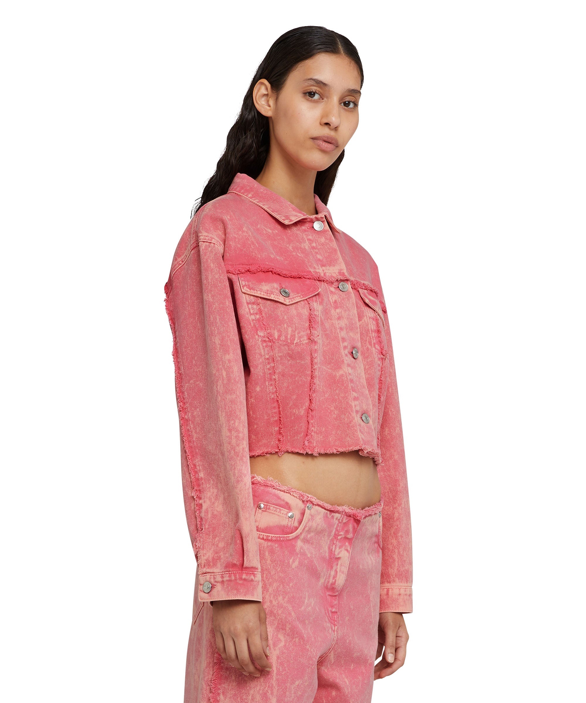 Denim crop jacket with "marble bull" processing - 5