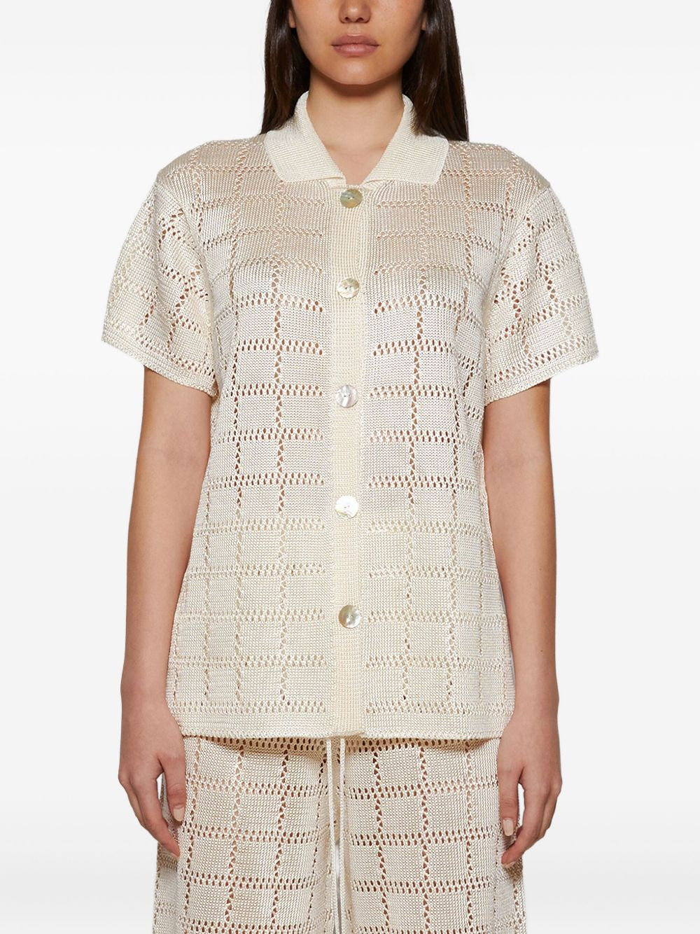 grid-pattern short-sleeve shirt - 3