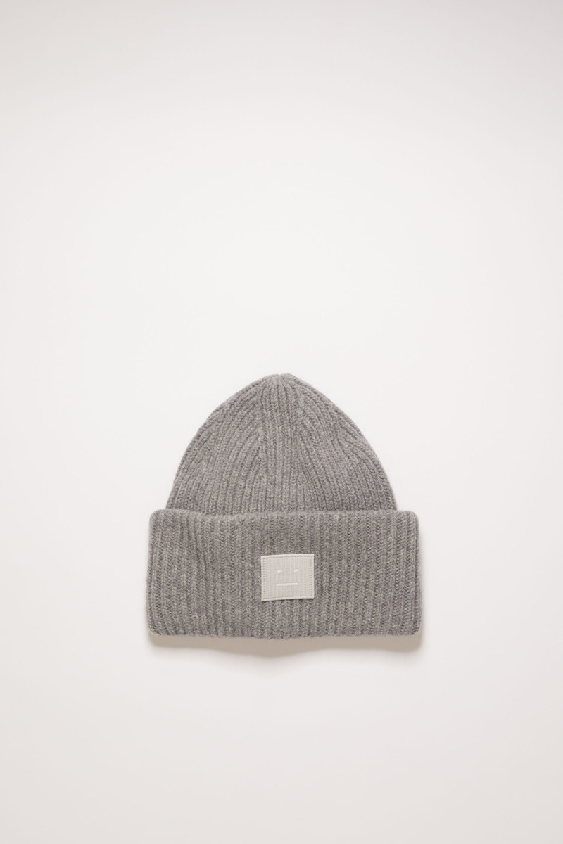 Rib knit beanie hat grey melange 1