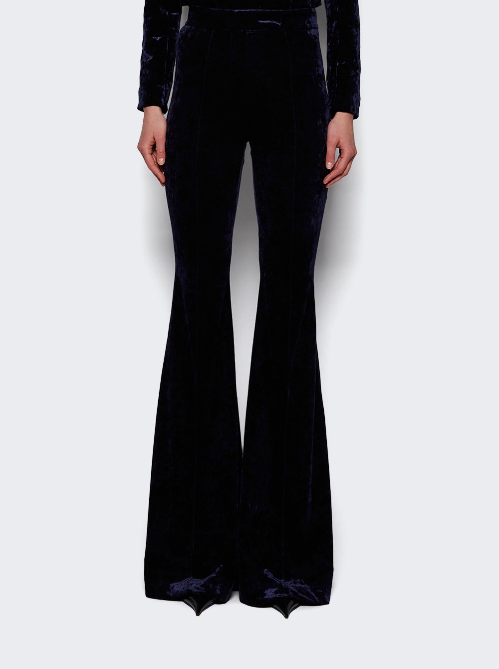 Flare Trouser In Crushed Velvet Midnight - 3