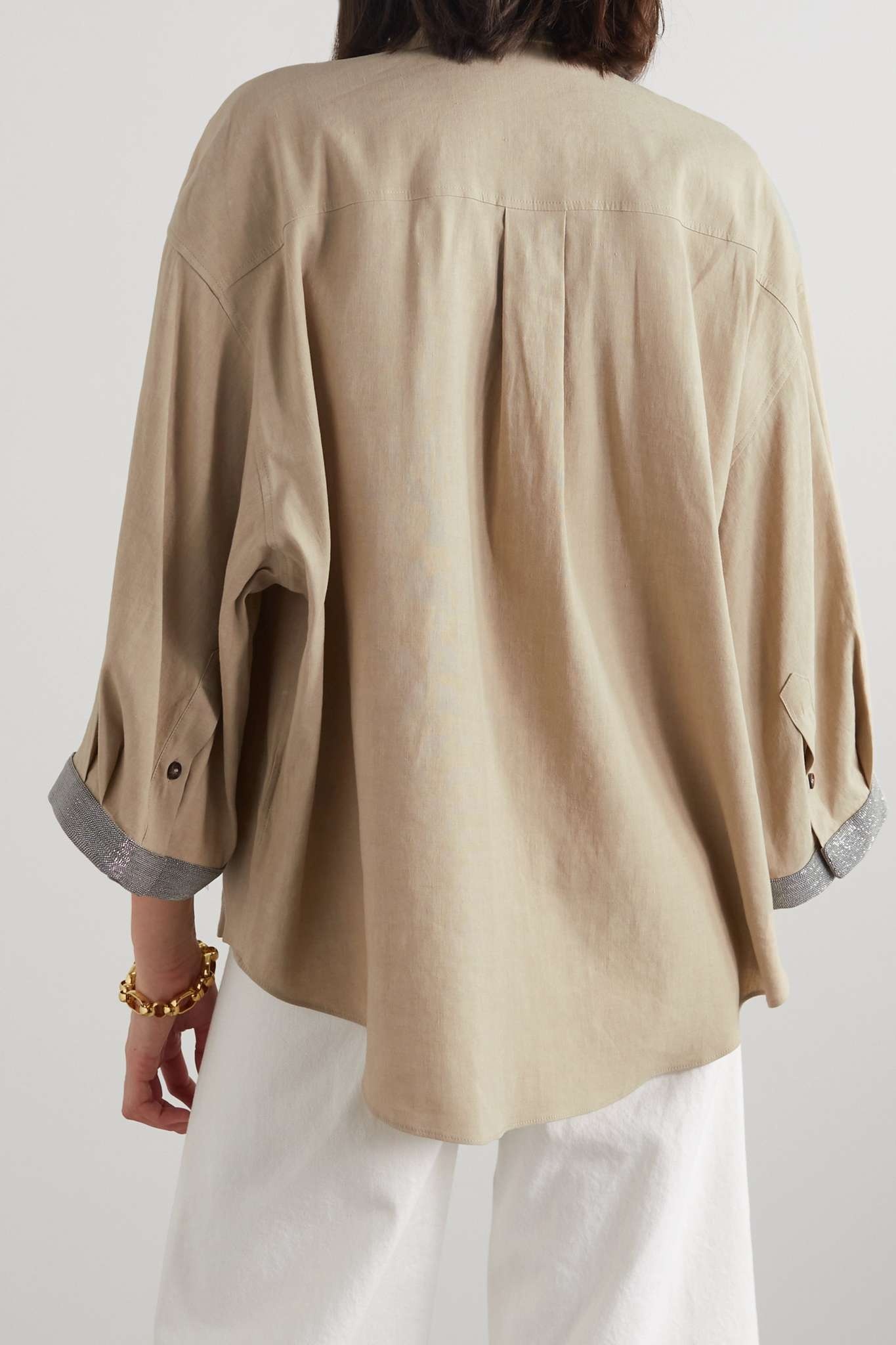 Bead-embellished linen-blend shirt - 4