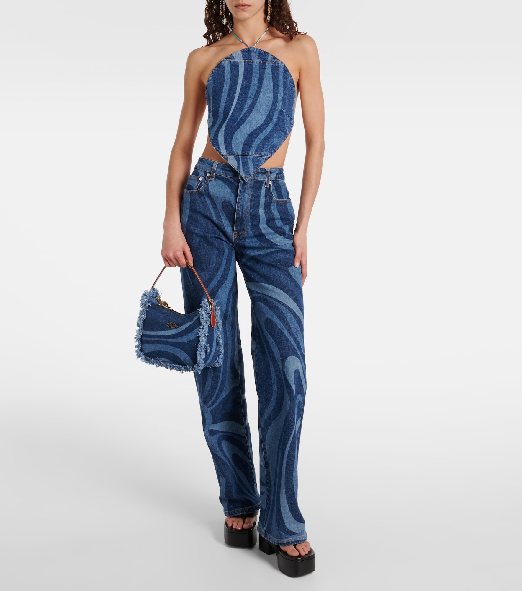 Marmo fringed denim shoulder bag - 5