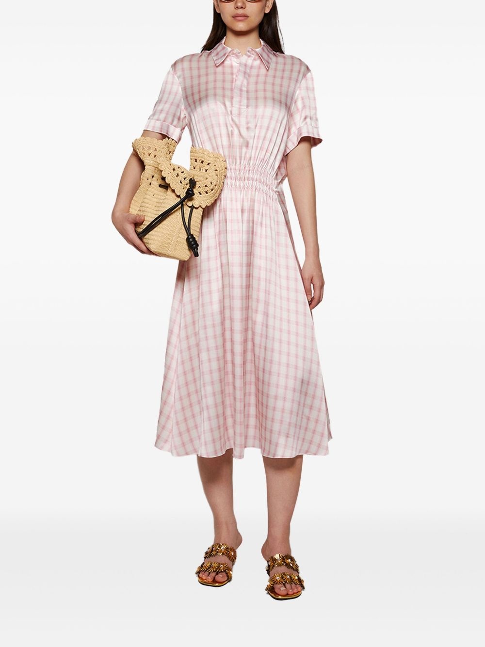 smocking detail shirt dress - 2