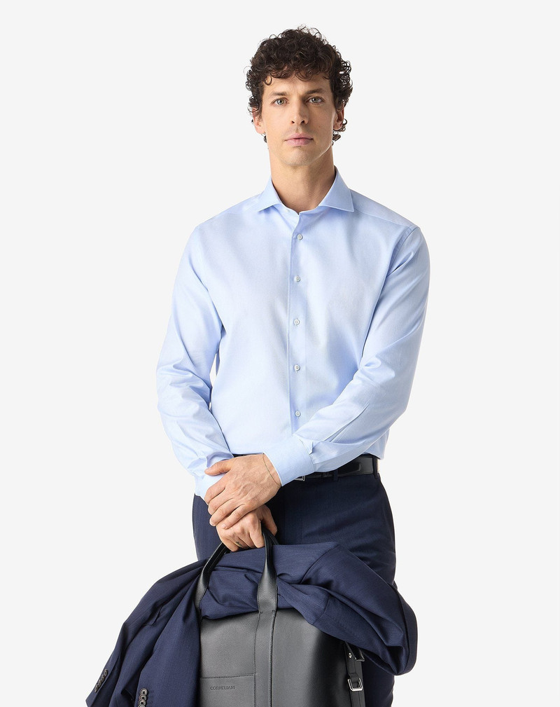 CORNELIANI Blue royal Oxford cotton shirt outlook