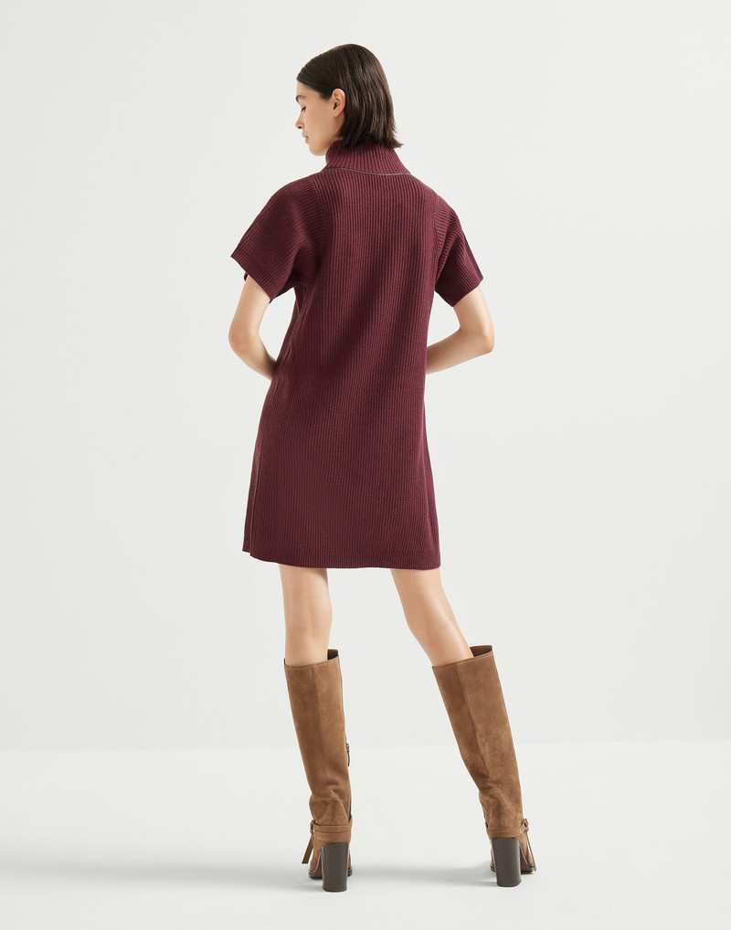 Brunello Cucinelli Virgin wool, cashmere and silk English rib knit dress with monili outlook