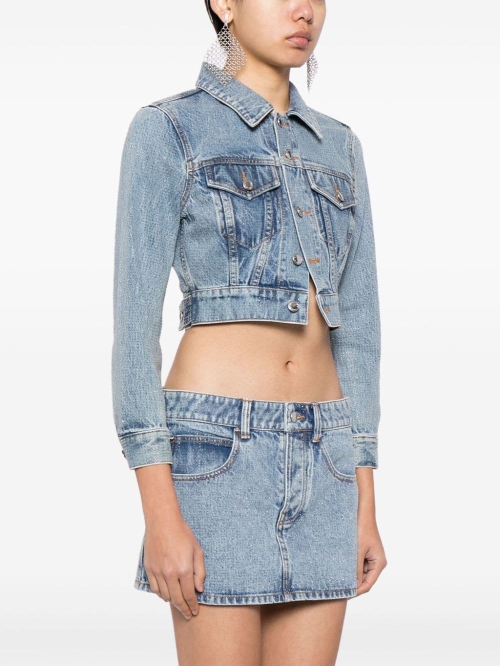 bead-embellished cropped denim jacket - 3