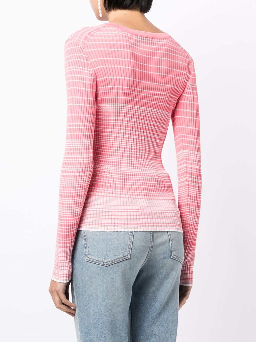 striped knitted V-neck cardigan - 4