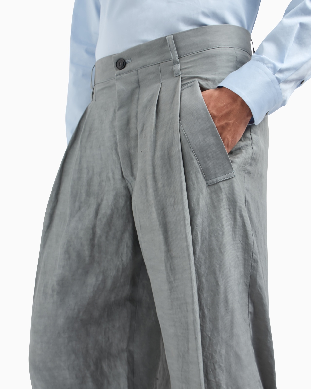 VISCOSE AND LINEN CANVAS SINGLE-DARTED TROUSERS - 5