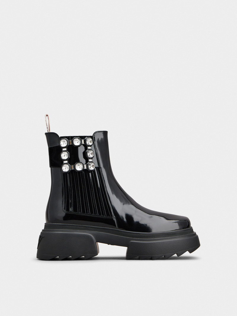 Wallaviv Strass Buckle Chelsea Ankle Boots in Patent Leather 1
