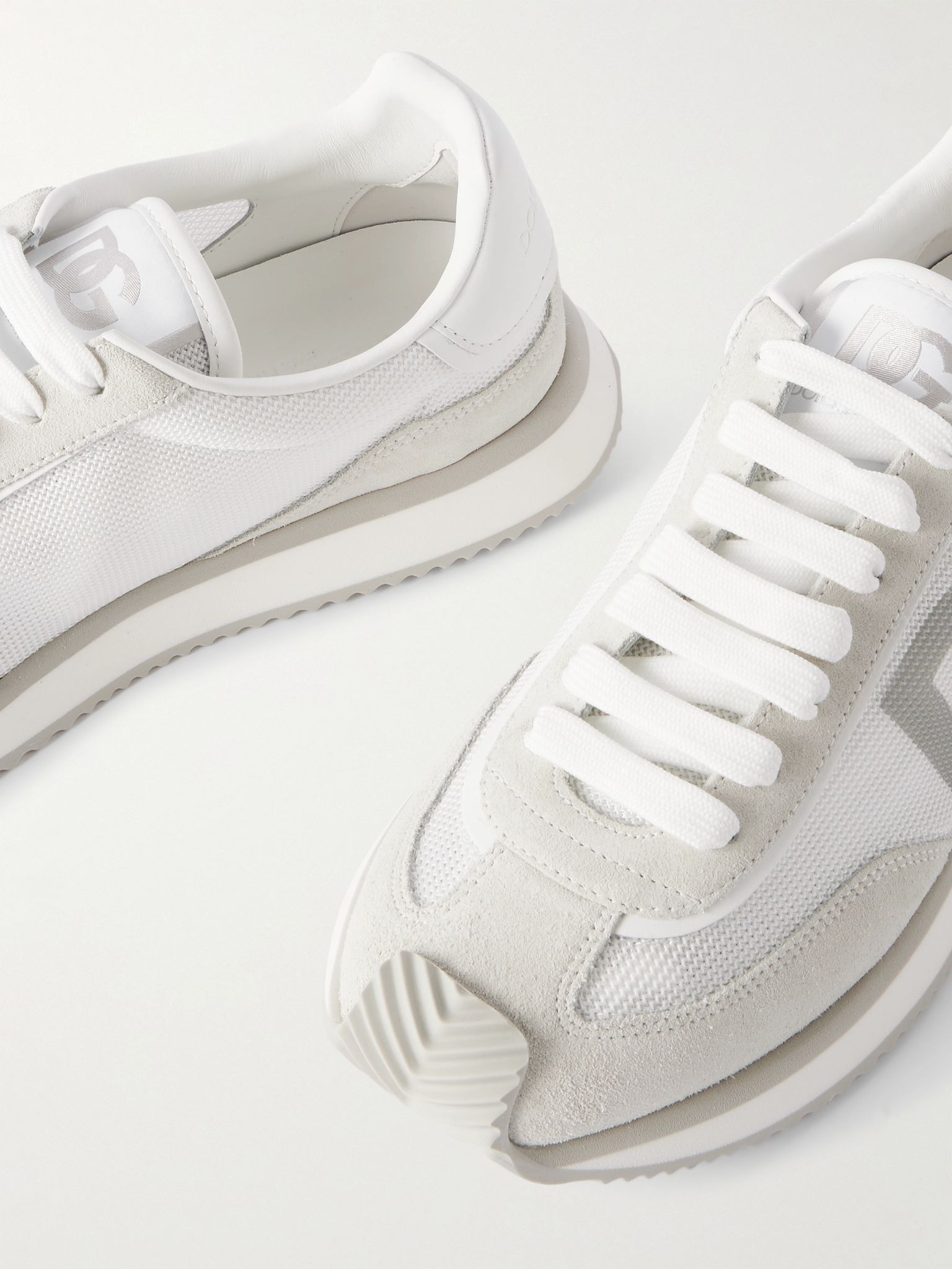 Logo-Print Mesh, Leather and Suede Sneakers White - 5