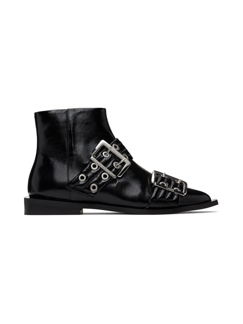 Black Feminine Buckle Flat Boots 1